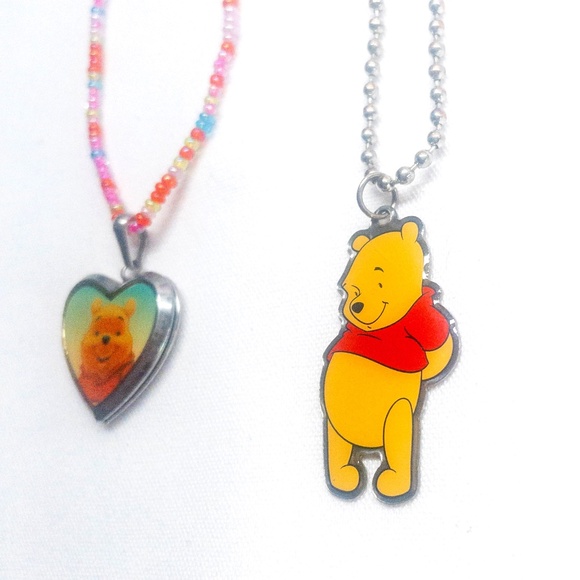 2 PC Winnie the Pooh Disney Youth Necklace Lot Locket Pooh Bear Colorful Charms - Picture 1 of 5